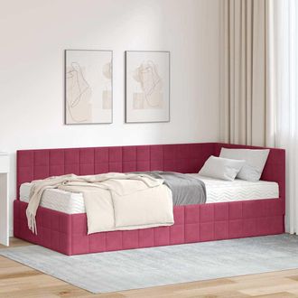 vidaXL Estructura De Cama Esquina Con Colch&oacute;n 2 Uds. Verde Terciopelo Vidaxl