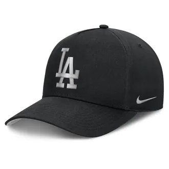 Nike Los Angeles Dodgers Rise Nike Mens Dri-FIT MLB A-Frame Trucker Adjustable Hat in Black | NB1E0FBPLD-HWD