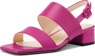 Castamere Womens Chunky Block Low Heel Peep Open Square Toe Buckle Sandals Dress Casual Party Shoes 3.5 CM Heels Magenta 3.5 UK