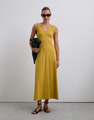 Scalpers Vestito midi color senape con cut-out-Giallo