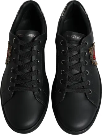 Dolce & Gabbana Black London Sacred Heart Men Sneakers Shoes Calf Leather