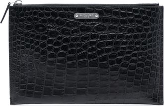 Saint Laurent Pre-owned Womens Croc Embossed Leather Clutch - Black - One Size