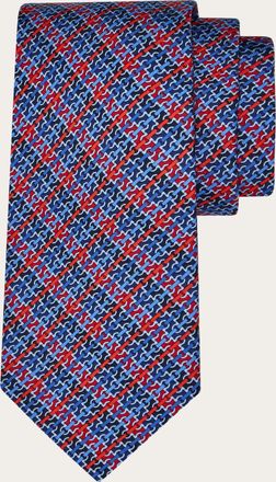 Ferragamo Men Gancini chain print silk tie Blue