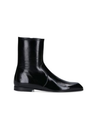 Khaite Sophisticated Black Calf Leather Ankle Boot With Gold Hardware