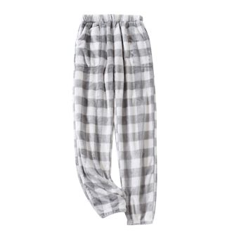 Generic Mens Pyjamas Flannel Plaid Pants Fluffy Ultra Soft Comfort Warm Winter Loungewear Sleep & Lounge Bottoms Adjustable Drawstring Waist Sleepwear Casual 