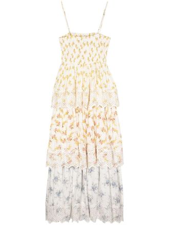 byTiMo floral-print layered midi dress - White