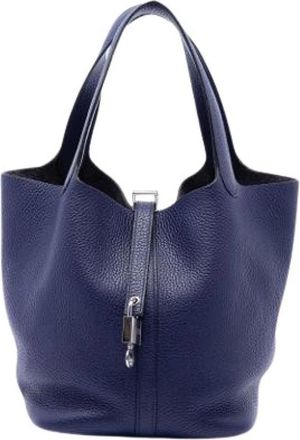Herm&egrave;s Pre-owned Picotin 22 - Dames - Vintage Tas - Blauw - ONE Size - Leer - Vintage