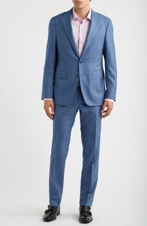 Canali Capri Trim Fit Light Blue M&eacute;lange Super 130s Wool Suit at Nordstrom, Size 38 Us