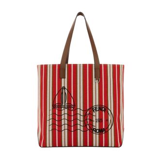 Fendi Shopping Bag M Canvas Strepen - Heren - Shoppers - Rood - ONE Size - Tassen