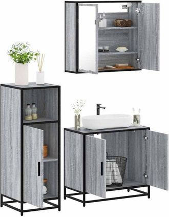 vidaXL Set De Muebles De Ba&ntilde;o 3 Pzas Madera Contrachapada Gris Sonoma Vidaxl