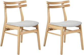 Beliani Retro Set of 2 Dining Chairs Armless Grey Fabric Seat Light Solid Wood Frame Cynthiana