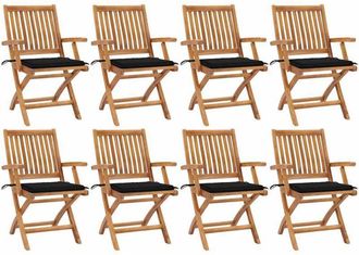 vidaXL Vidaxl - Sillas De Jard&iacute;n Plegables 8 Uds Madera Maciza Teca Con Cojines