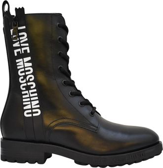 Moschino Zwarte leren ritslaarzen Love - Dames - Veterlaarzen - Zwart - 38 EU - Leer - Schoenen