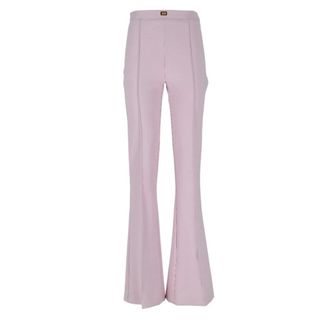 Elisabetta Franchi Wide Trousers, female, Pink, Size: M Crepe Bell-Bottom Trousers with Logo Plaque
