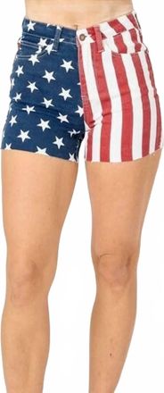 Judy Blue High-Waist American Flag Fray Hem Shorts In Red White Blue