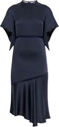 Fabiana Filippi Kleedjes, Dames, Blauw, XS, Satijn, Midi Jurk in Enver Satijn