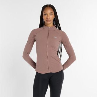 New Balance Donna NB Harmony Full Zip in Marrone, Maglia di Poliestere, Taglia L