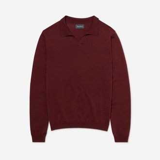 Oliver Sweeney Mens Merino Wool Buttonless Polo Jumper - Red - Size X-Large