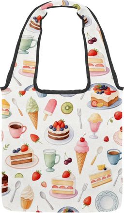 Generic Afternoon Tea Indulgence Reversible Canvas Shoulder Tote - Double-Sided Print, 12oz Cotton, 27cm Drop, Fold-Flat Bag for Travel, Shopping, Street Outi