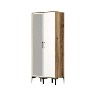 Dmora Armario 2 Puertas Alhena, Muebles De Dormitorio, Vestidor, Armario De Ropa, 80x201h48 Cm, Nogal Y Blanco, Con Embalaje Reforzado - Dmora