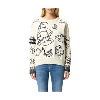 Pinko Round-neck Knitwear, female, White, XS, Stylish Long Sleeve Shirt