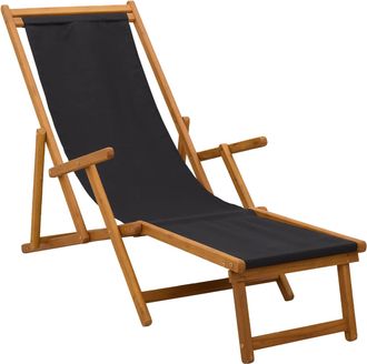 vidaXL Tumbona Plegable 3 Posici&oacute;n Madera De Eucalipto Maciza Negro Vidaxl