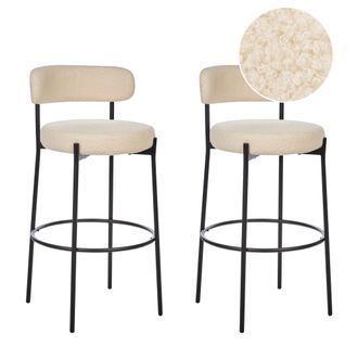 Beliani Beliani - Conjunto De 2 Sillas De Bar Boucl&eacute; Patas De Acero Negro Con Tapas Sin Reposabrazos Comedor Beige Claro Allison
