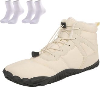 Generic Waterproof Snow Boots for Women | Non-Slip Fur Lined Mid Calf Sneakers | Lightweight Ankle Booties for Cold Weather Hiking(Beige 2,12.5 Women/11.5 Men