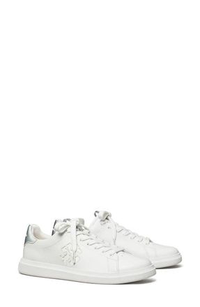 Tory Burch Double T Howell Court Sneaker in Titanium White /Silver at Nordstrom, Size 10