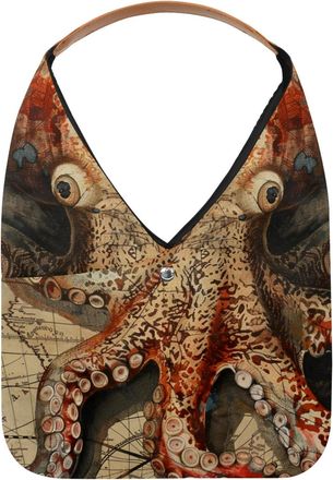 Generic Sea Octopus Nautical Beige Map (3) Reusable Lightweight Grocery Bags - Foldable Into Compact Pouch, Washable & Sturdy, Multipurpose for Shopping and T