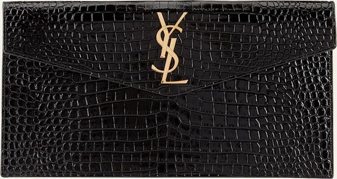 Uptown Medium YSL Monogram Croc-Embossed Pouch Bag