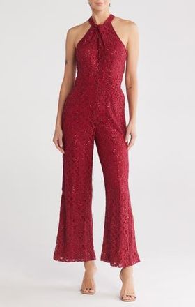 Julia Jordan Halter Twist Neck Jumpsuit in Crimson at Nordstrom Rack, Size 14