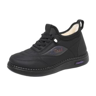 Generic Women Winter Faux Fur Lined Trainers Warm Sneakers Walking Ankle Boots Low Top Fleece Thermal Snow Shoes Wide Fit Outdoor Sports Running Shoes (Black,