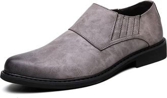 Generic Dress Shoes for Men Lace Up Burnish Round Toe Vegan Leather Block Heel Low Top Rubber Sole Resistant Non Slip Classic(Grey,5.5 UK)