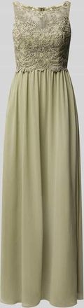 Laona Abendkleid mit Ziersteinen und floralen Stickereien in Oliv, Größe 32