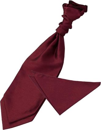 DQT Plain Shantung Wedding Scrunchie Pre-Tied Cravat & Pocket Square for Men in Burgundy