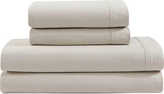 Calvin Klein Washed 200 Thread Count Percale Sheet Set in Beige/Tan at Nordstrom, Size Queen