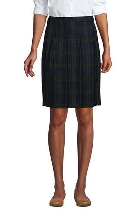 Lands End School Uniform Young Plaid Box Pleat Skirt Top of the Knee in Classic Navy/evergreen Plaid at Nordstrom, Size 16