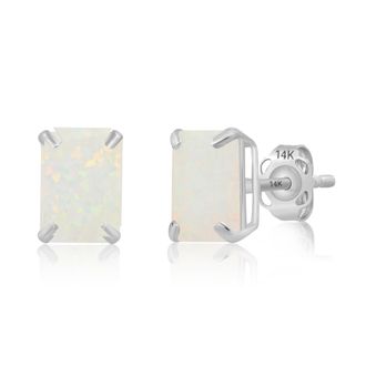 MAX + STONE 14k Yellow or White Gold Solitaire 7x5mm Gemstone Stud Earrings