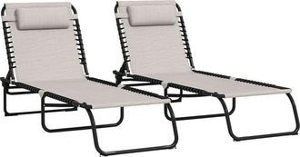 OUTSUNNY 2 Pcs Folding Beach Chair Chaise Lounge 4 Adjustable Positions Cream