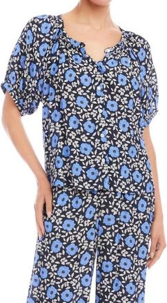 Karen Kane Puff Sleeve Peasant Top In Print