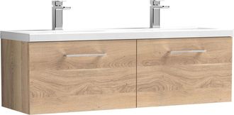 Nuie Nuie - Arno Bleached Oak Woodgrain 1200mm Wall Hung 2 Drawer Vanity Unit with Double Ceramic Basins - ARN3022F