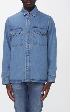 Filson Giacca a camicia in denim di cotone blu con tasche a toppa
