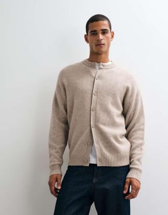 Jack & Jones cardigan lavorato a maglia morbida con girocollo color crema-Bianco