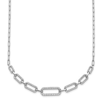 Diamond2Deal Sterling Silver Cubic Zirconia 102 Stone Paper Clip Link Necklace 16 with 2 Ext