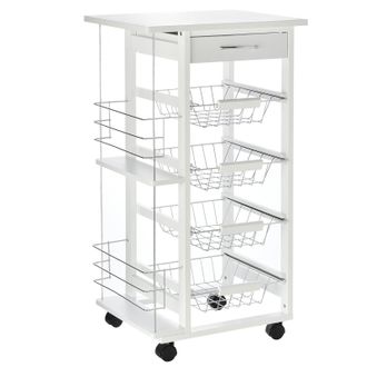 OEM Carrito De Cocina Con Ruedas Carro Multiusos Con Caj&oacute;n 4 Cestas Extra&iacute;bles De Metal Y Bastidores 47x37x83 Cm Blanco