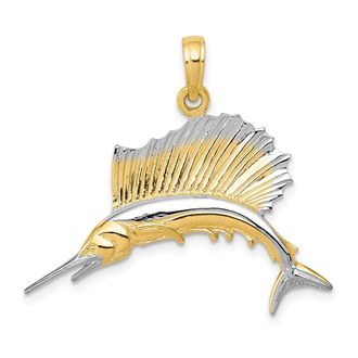 Diamond2Deal 10k Yellow Gold Rhodium Sailfish Pendant