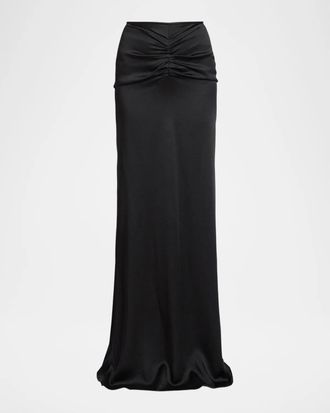 Victoria Beckham Isabella Satin Ruched Maxi Skirt