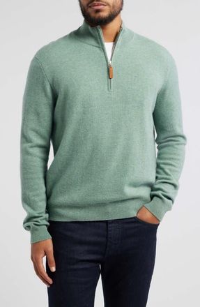 Lorenzo Uomo Mens Quarter Zip Wool & Cashmere Sweater in Sage at Nordstrom, Size Small
