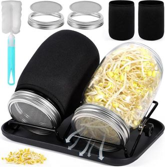 OEM Frasco Para Germinaci&oacute;n De Semillas, 2 Frascos De Vidrio De 1000 Ml, 2 Tapas De Rejilla De Acero Inoxidable, 2 Soportes, 1 Bandeja, 2 Telas De Sombra 